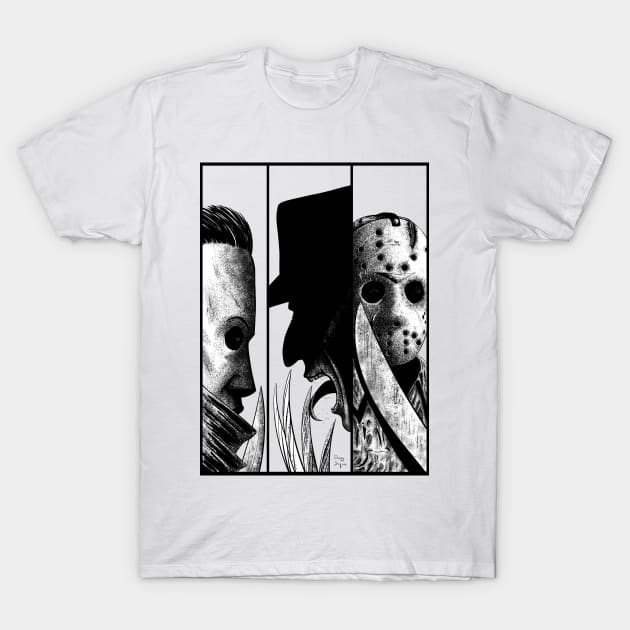 Horror Team Black and White T-Shirt by DougSQ